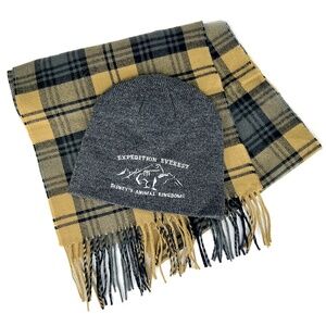 Gray & Tan Plaid Scarf with Disney Expedition Everest Ski Cap